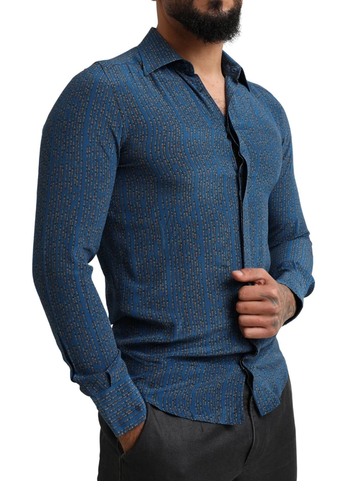 Dolce & Gabbana Blue MARTINI silk shirt with long sleeves and slim fit